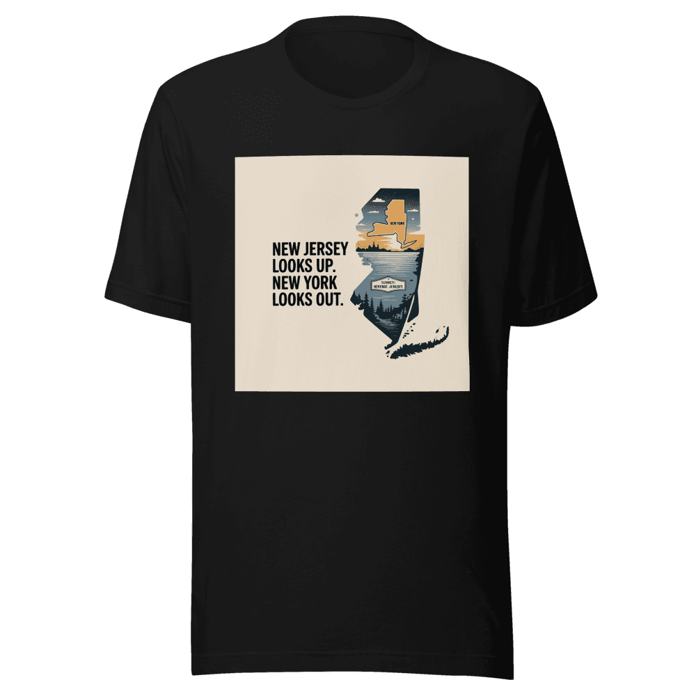 New Jersey Looks Up. New York Looks Out. in Black